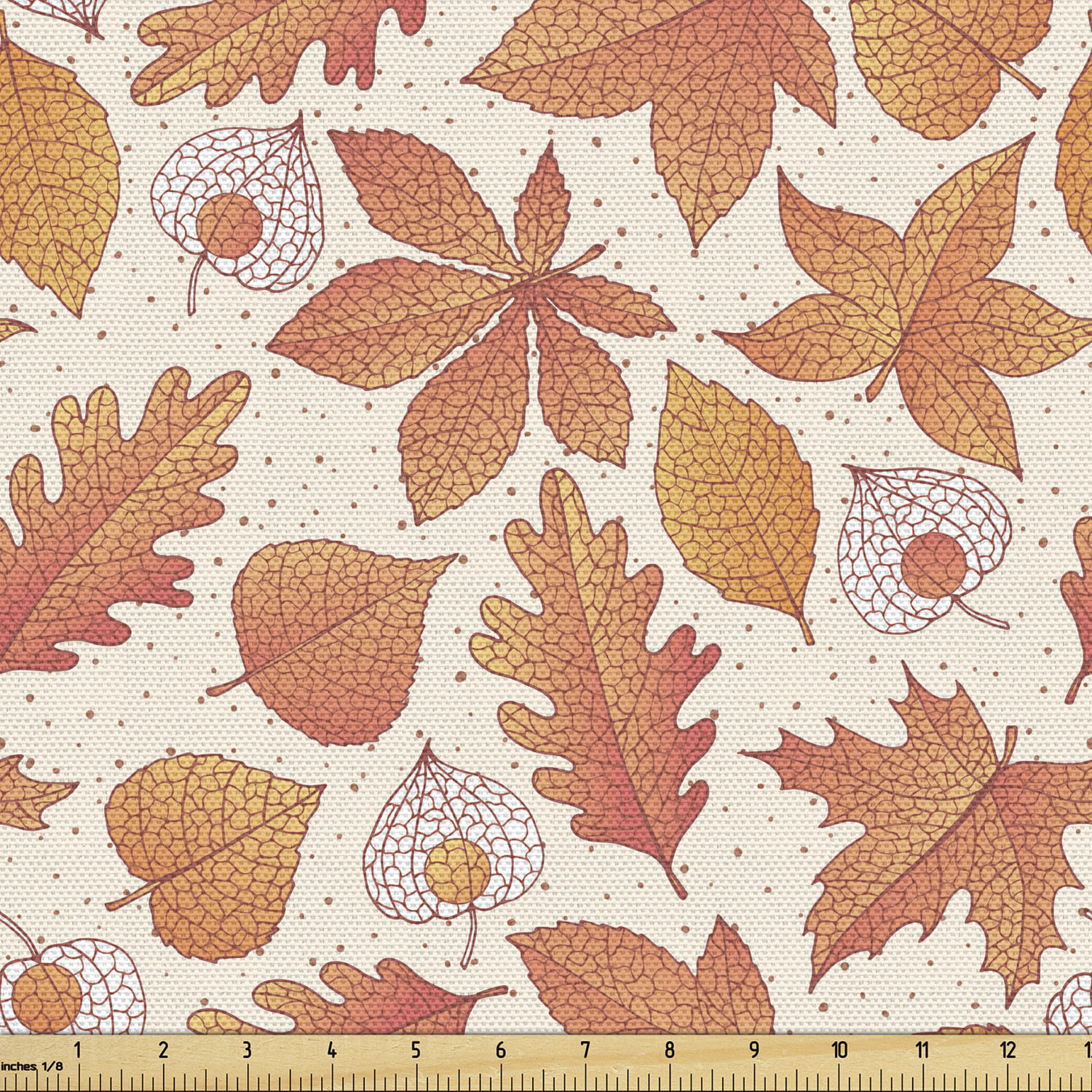 Autumn Fabric by the Yard Upholstery, Oak Poplar Beech Maple Aspen and  Horse Chestnut Leaves, Decorative Fabric for DIY and Home Accents,  Champagne Dark Salmon by Ambesonne