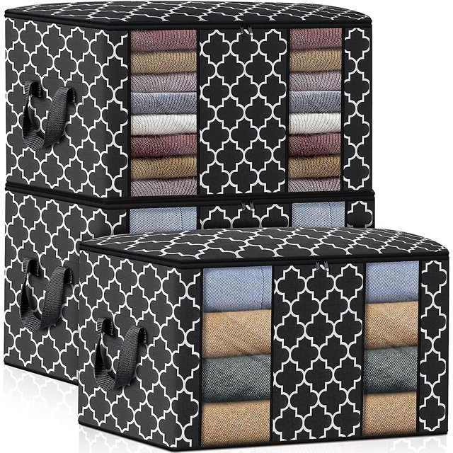 (set Of 3,black)foldable Clothes Storage Bag,thick Non-woven Quilt Storage Bag Storage Box With Reinforced Handle,underbed Storage For Quilts Blankets