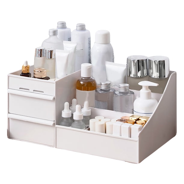 Caja de almacenamiento de cosméticos, elegante organizador de maquillaje multifuncional para encimera con cajones para útiles de arte de la oficina escolar, M blanco