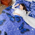 thumbnail image 4 of Feelyou Romantic Fashion Butterfly Bedding Comforter Set 7 Pieces, Glitter Sequin Print Blue Full Bedding Set, Kawaii Animal Fitted Sheet Flat Sheet, Microfiber Bedroom Decor, 4 of 7