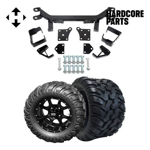 Hardcore Parts 6" Drop Axle Lift Kit for EZGO TXT/PDS (1994.5-2001.5) Electric Golf Cart with 12" Black 'Night Stalker' Wheels and 22"x11"-12"  DOT rated Mud-Terrain/All-Terrain tires