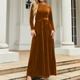 thumbnail image 2 of biudgviw Cocktail Dresses for Women Velvet Slim Comfy Crewneck Long Sleeve Vintage Maxi Dress Fall Flowy Belted Party Dress, 2 of 7