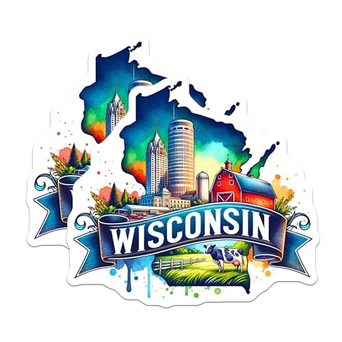 (2 Pack) Wisconsin State Magnets - Colorful Wisconsin Art - Midwest State Souvenir Magnets - 5" On Longest Side - for Cars, Fridges, Toolboxes - Made in USA - MAG6516