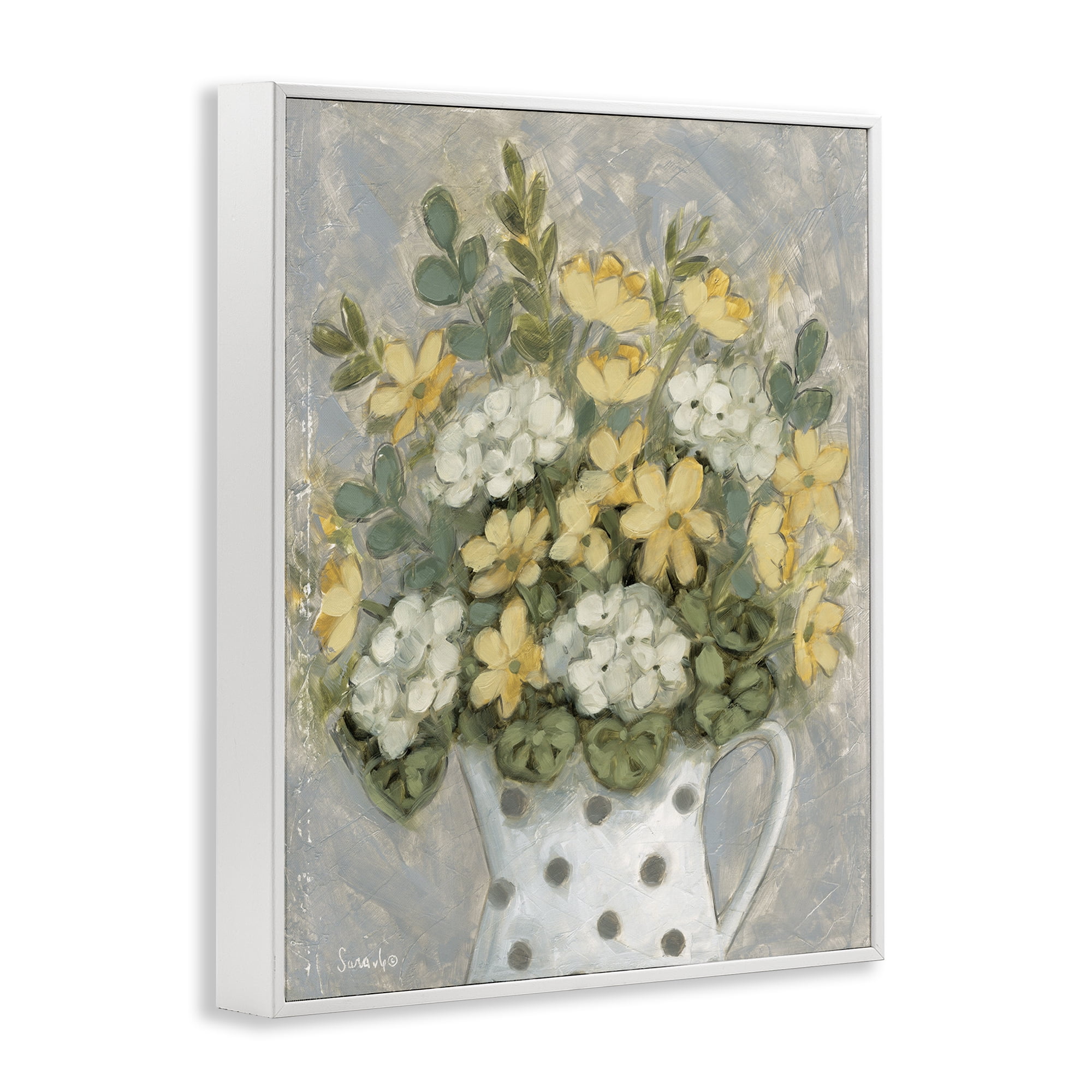 Stupell Industries Farm Fresh Bouquet Dotted Vase White Framed Giclee Art, design by Sara G. Designs