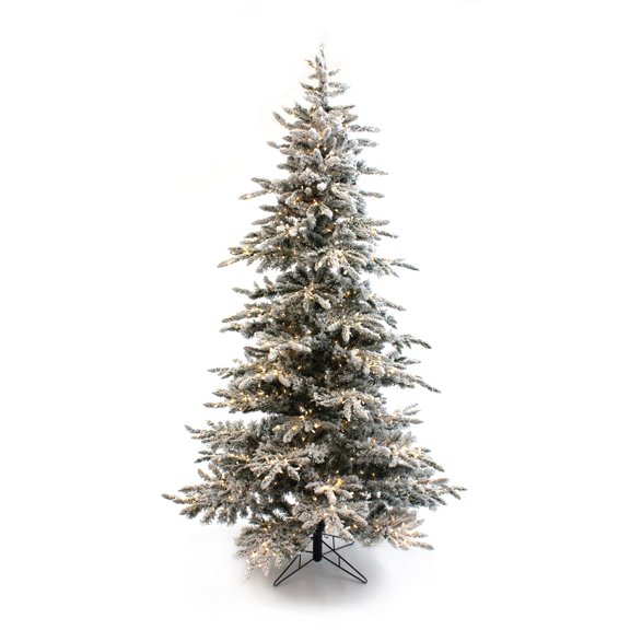 Perfect Holiday 6.5 Ft Slim Utica Christmas Tree, 961 Snow Flocked Tips and 400 Multicolor LED Lights with Metal Stand