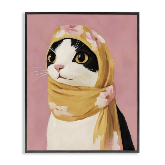 Stupell Industries Art Deco Cat Babushka in Yellow Scarf Black Framed Giclee Art, 11 x 14, by The Prints Vibe