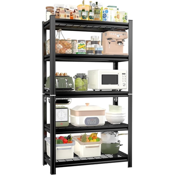 COOKCOK 71" H Garage Shelving, 5-Tier Heavy Duty Storage Shelves, Adjustable Metal Shelf Unit, 2000 LBS Capacity, Utility Organizer Rack for Basement, Pantry, Kitchen, Warehouse, Black