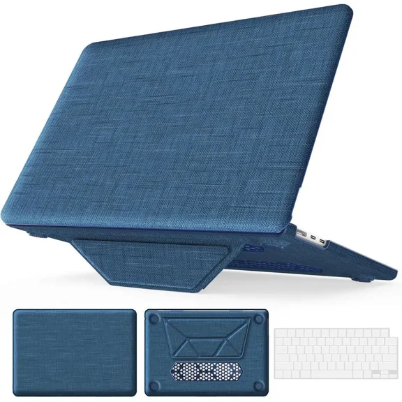 Compatible for MacBook Air 15 inch Case M4 2025 2024 2023 M3 M2 A3241 A3114 A2941 - Fabric Textured Hard Shell Case with Foldable Kickstand & Keyboard Cover