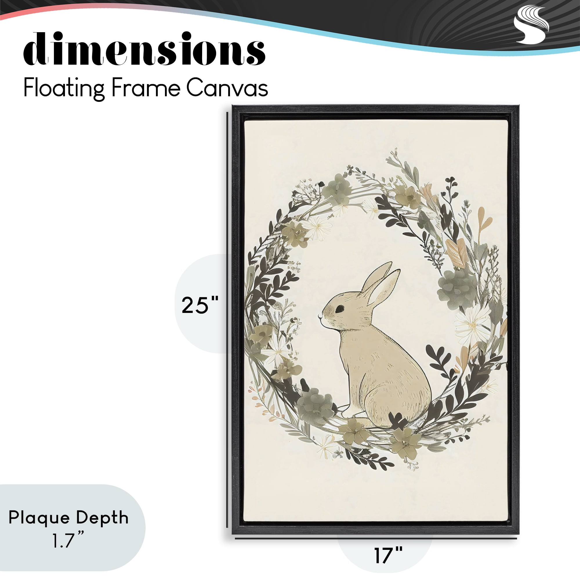 Stupell Industries Pastoral Bunny Wreath Black Framed Floater Canvas Wall Art, design by Creative Studio