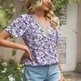 thumbnail image 2 of Bienvenido Blusa de encaje con cuello en V Blusa de guipur de ajuste casual de gasa de manga corta estampada Top para mujeres Citas Púrpura Amarillo M, 2 of 6