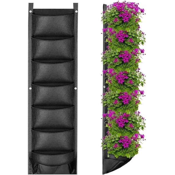 Macetero vertical colgante de pared con 7 bolsillos, bolsas de cultivo para plantas colgantes negras, bolsa para cultivo de flores y hierbas montada en la pared, enverdecimiento