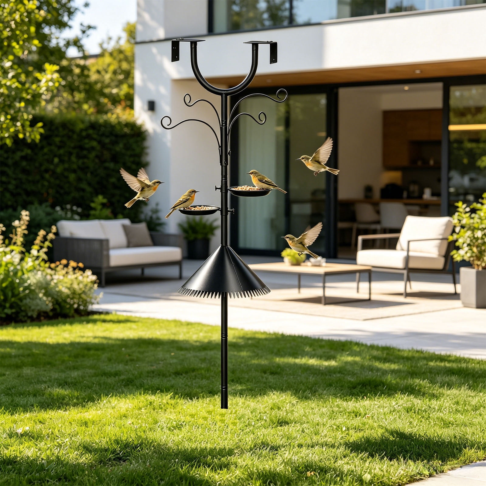 2026 Upgraded Squirrel-Resistant Bird Feeder Stand 61inch, Multi-Hook Metal Pole with 2 Trays for Backyard Birdhouse & Feeders