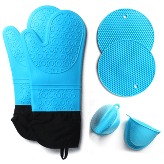 Klex 15 Silicone Oven Mitts and Pot Holders 4-Piece Set, 932°f Degrees Heat Resistance, Comfortable Fleece Quilted Cotton Lining Oven Gloves and Hot