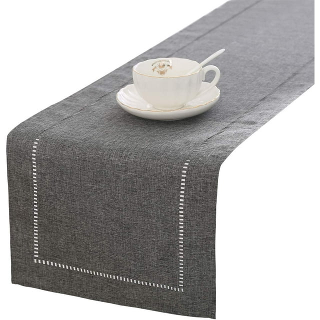 GFDYREE Decorative Linen Table Runner Farmhouse Style Tabletop Collection 14 x 108 Inches Table Runners for Everyday Dining Wedding Party Holiday Home Decor (14" x 108", Grey/Straight)