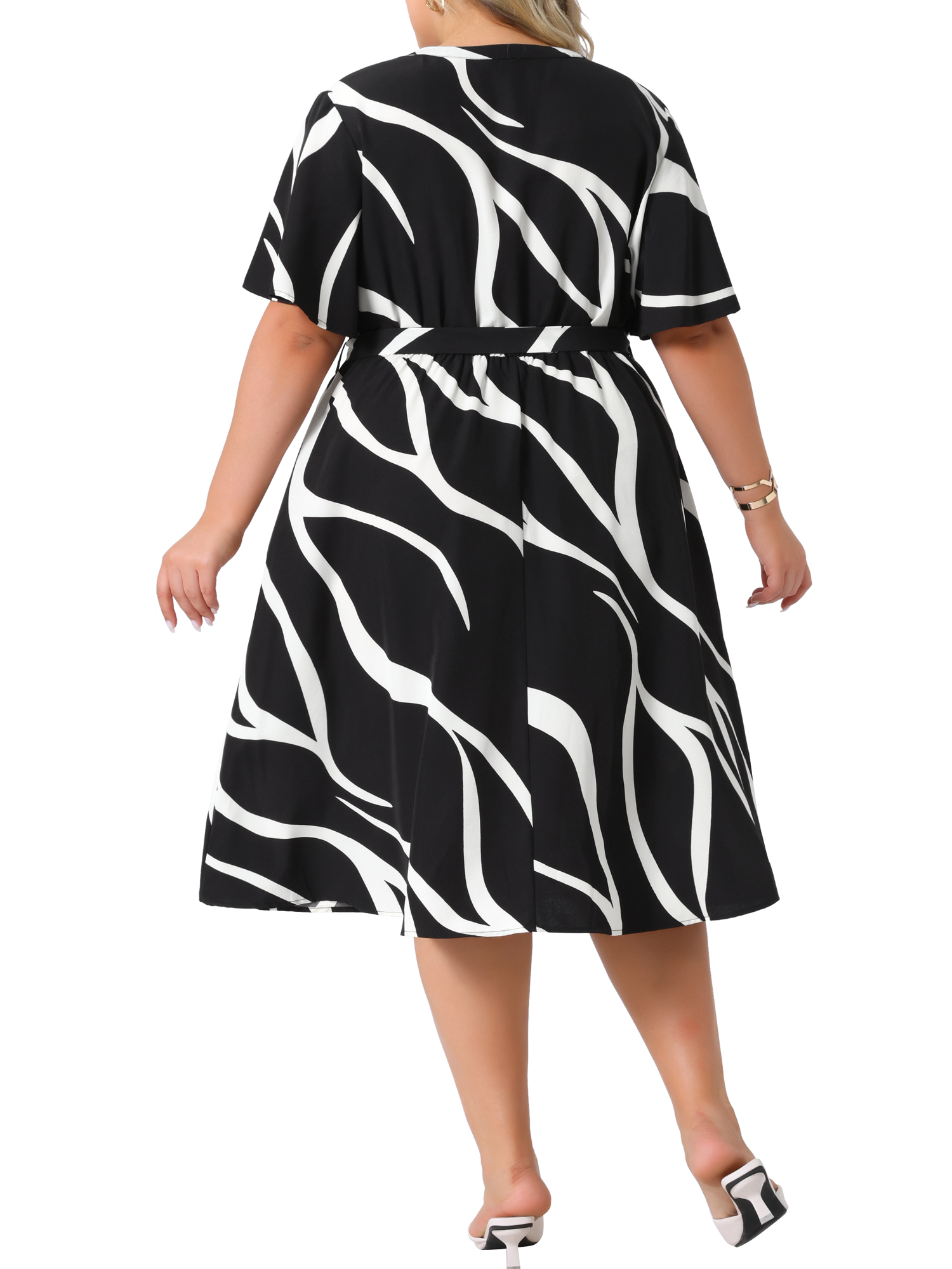DARING DIVA Plus Size Short Sleeve Notched V Neck Midi Dress 2X Black