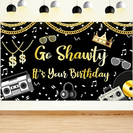 80s 90s Hip Hop Birthday Party Decorations Rap Theme Birthday Banner Go Shawty It's Your Birthday Sign Backdrop