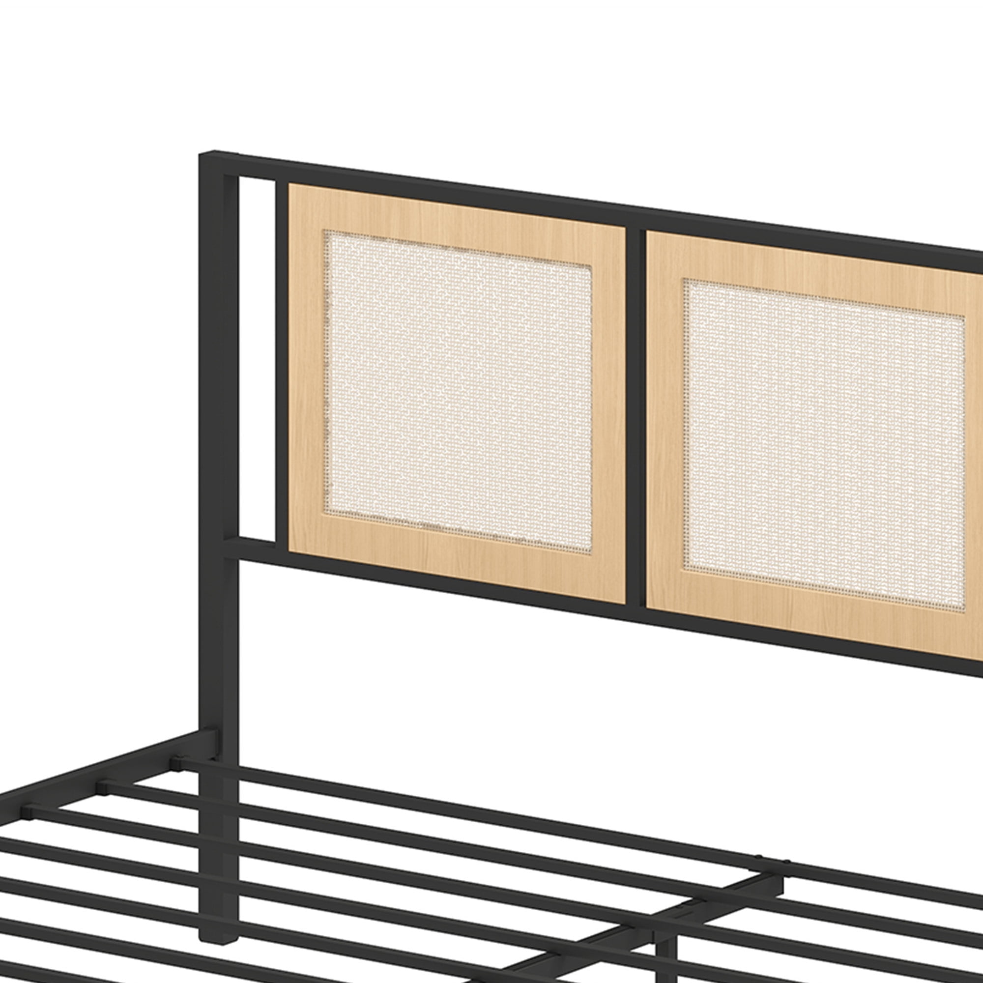 Uforic Boho King Size Bed Frame with Hand-Woven Rattan Design, Dual Storage Drawers, and Noise-Free Metal Slat Support, No Box Spring Required