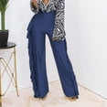 thumbnail image 2 of Pantalones de mujer de cintura alta, pantalones de color puro, pierna ancha con flecos laterales para oficina en casa, azul M, 2 of 5