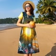 thumbnail image 4 of Easygdp Space Planet para Vestido Transpirable de Mujer, Vestido Suelto de Manga Corta con Pliegues y Bolsillos para el Verano, 4 of 6