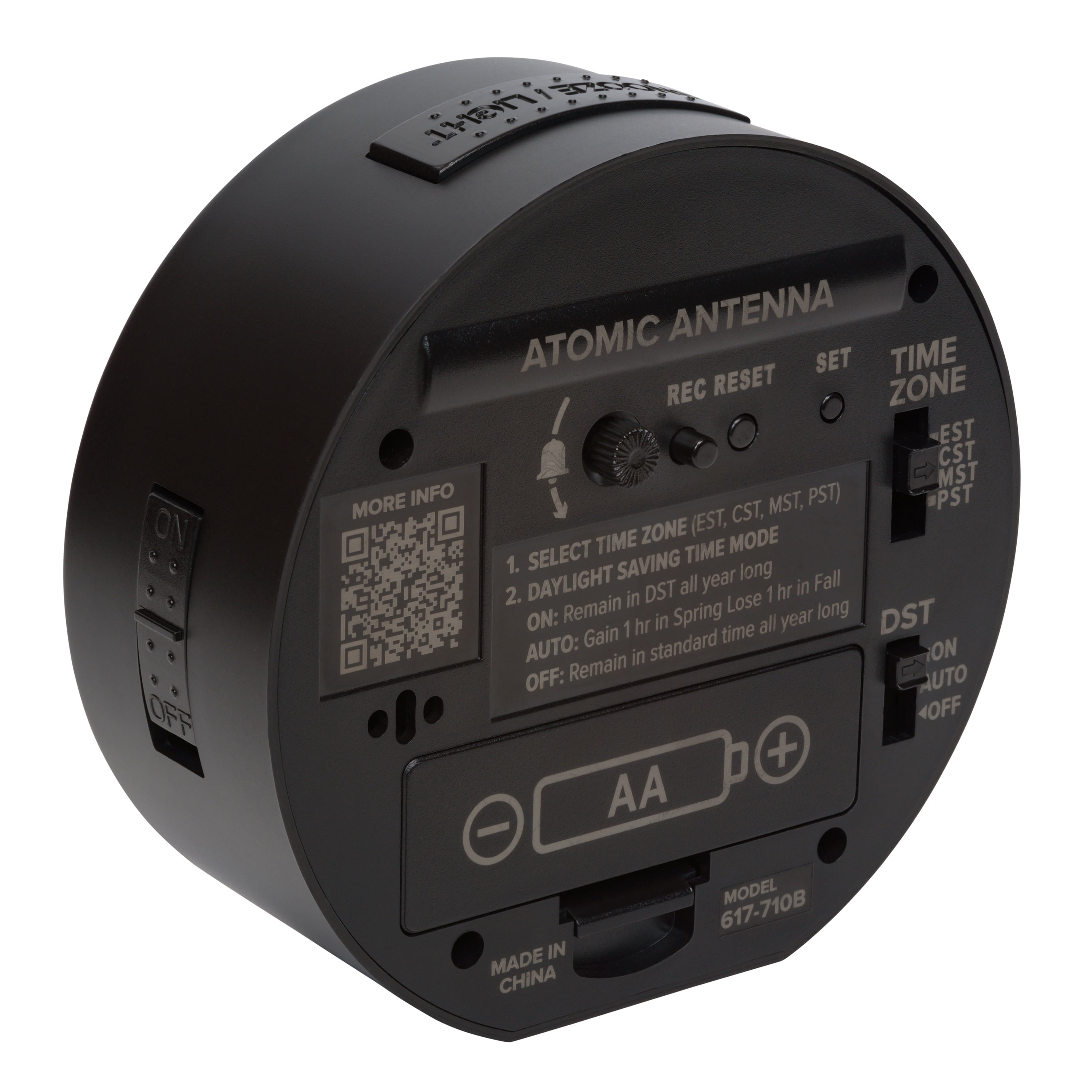 La Crosse Technology 4" Round Black Atomic Analog Alarm Clock, 617-710B
