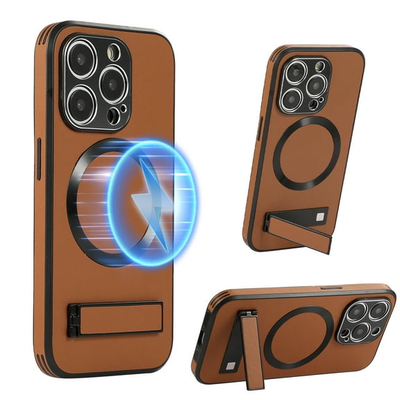 Dteck Magnetic for iPhone 15 Pro Max Case, Compatible with MagSafe,Premium Slim Lerather Magnetic Case with Built-in Invisible Stand for iPhone 15 Pro Max,Brown