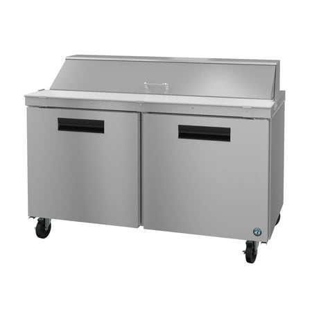 - Hoshizaki CRMR60-16, Refrigerator, Two Section Sandwich Prep Table, Stainless Doors