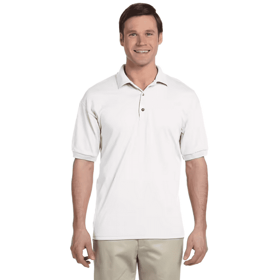 Gildan DryBlend Jersey Polo for Men, Short Sleeve Golf T-Shirt, White S