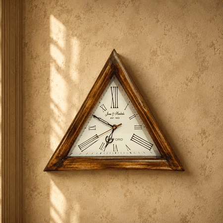 Vintage Triangular Wooden Wall Clock, Rustic Roman Numeral Wall Decor, Farmhouse Triangle Clock for Living Room, Office & Study
