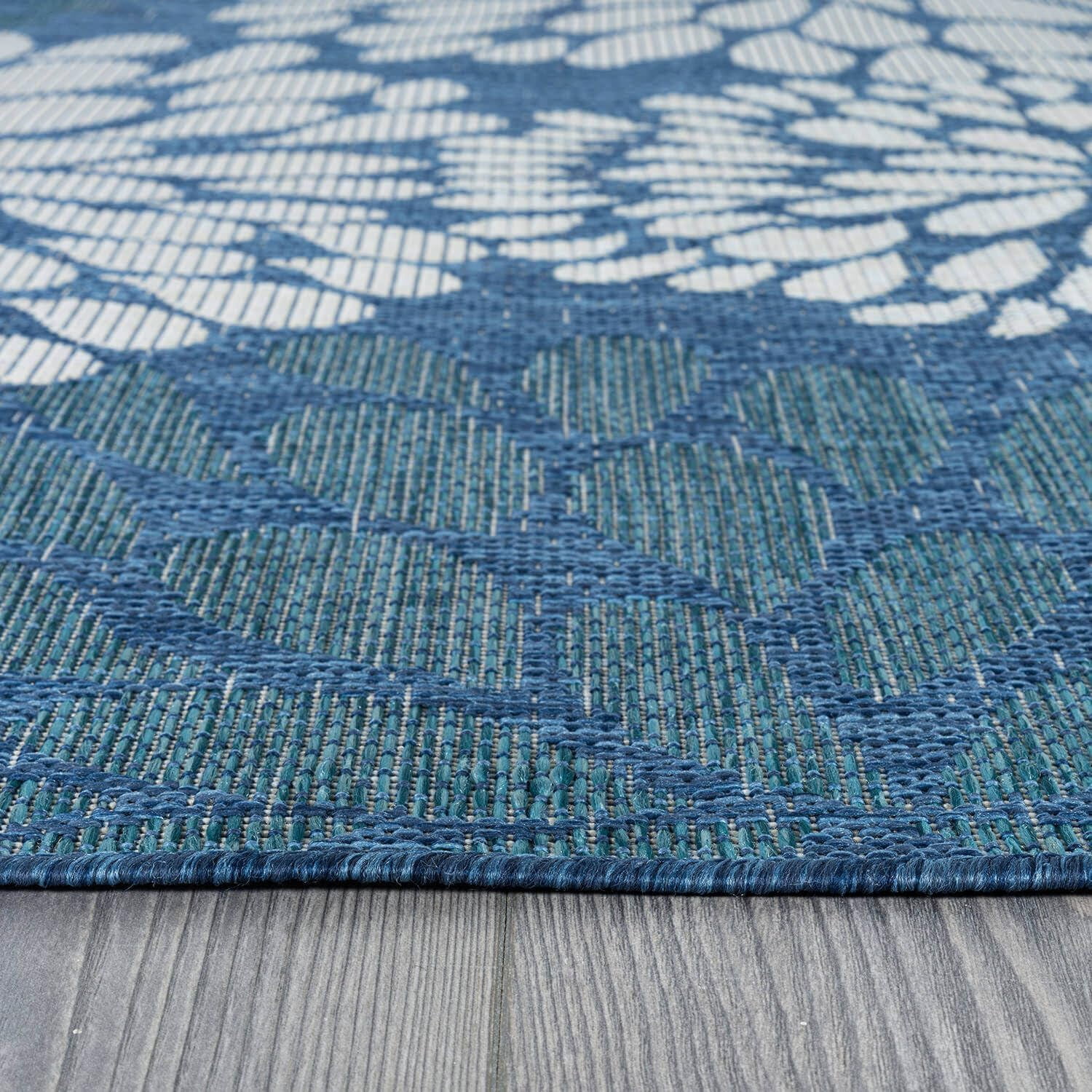 Beverly Rug Indoor/Outdoor Area Rugs,Modern Floral Patio Porch Garden Carpet, Blue/Turquoise, 5'x7'