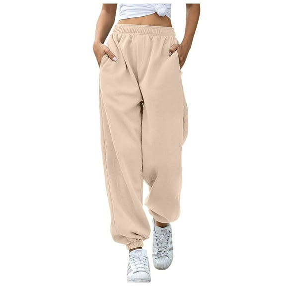 Gibobby Pants for Women Y2K Casual Baggy Elastic Waist Wide Leg Pants with Pockets Women's Straight Leg Winter Pants with Pockets(Khaki,XXL)