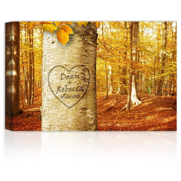 A&T Artwork Amour Croissant Impressions sur Toile Personnalisées Cadeau Noms de Couple et Date Spéciale Cadeau pour Anniversaire, Saint-Valentin, Mariage. 18x12 Pouces