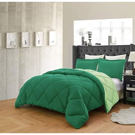 Reversible 7 Piece Comforter Set Sheet Set - Down Alternative - 2 Colors Each (California King, Sage/Hunter)