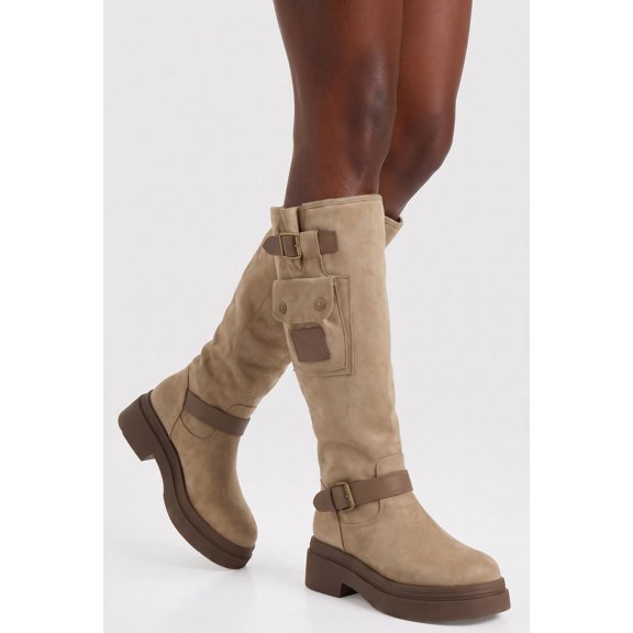 Women's Buckle Detail Cargo Pocket Boots