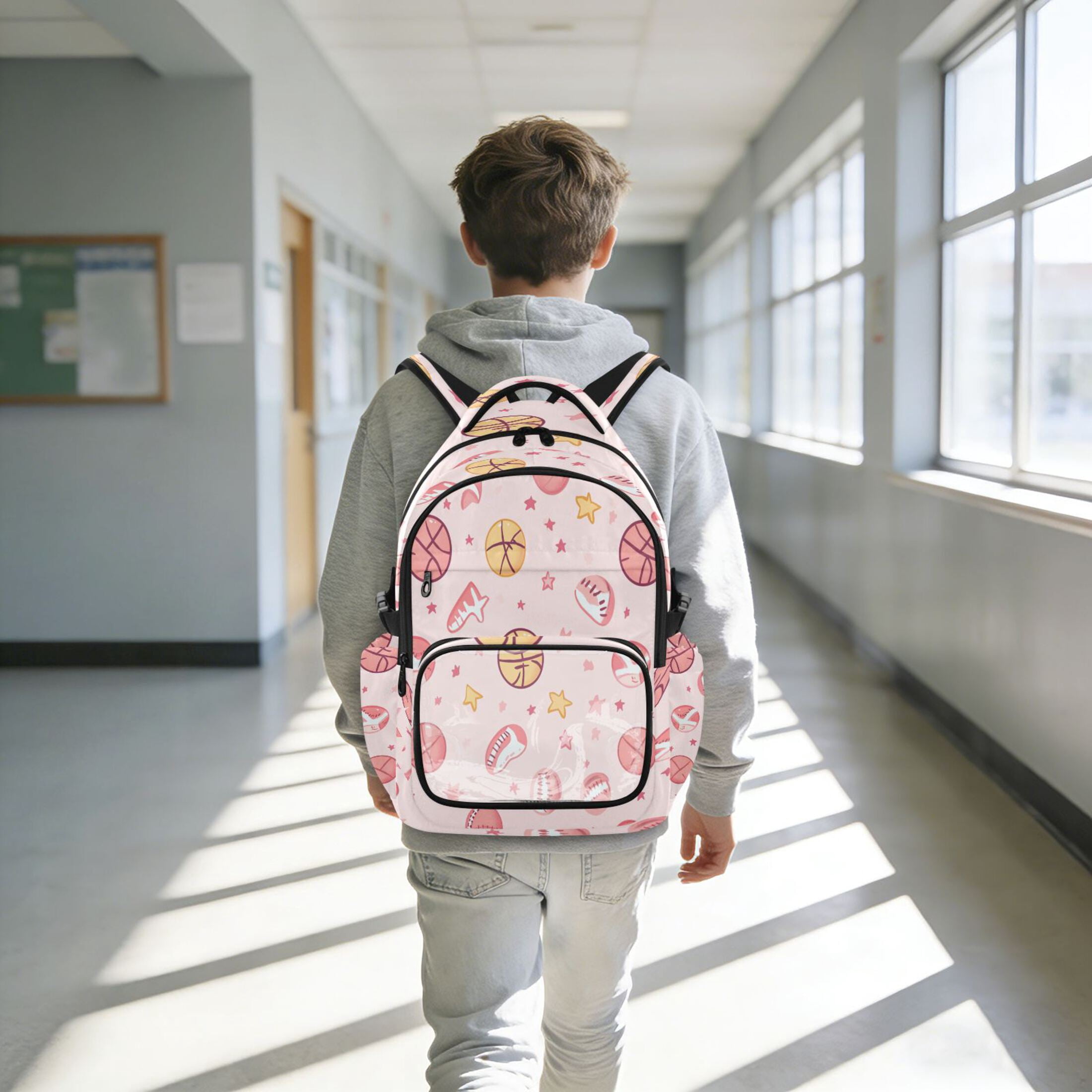 PVC Casual Backpack 25L Daypack with Laptop Compartment Lightweight Travel Backpack for Work Outdoor Activities Basketballs and Baseballs