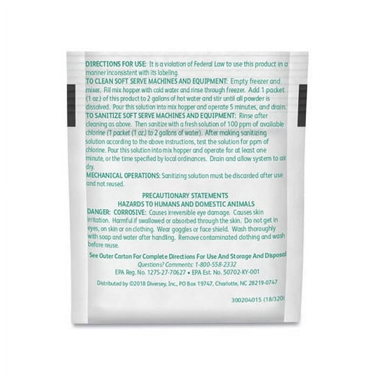 Diversey Soft-Serve Sanitizer Cleaner - For Yogurt Maker - 0.99 oz (0.06 lb) - Chlorine Scent - 100 / Carton - White Diversey Soft-Serve Sanitizer Cleaner - For Yogurt Maker - 0.99 oz (0.06 lb) - Chlorine Scent - 100 / Carton - White