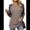 thumbnail image 1 of Blusas Tipo Túnica A Rayas para Mujer, Camisas Casuales de Larga, Jersey de Cuello Redondo. Color Café L, 1 of 9