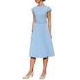 thumbnail image 2 of Vestido plisado de mujer Inspire Chic con cuello simulado, mangas cortas, ceñido a la cintura, estilo A-Line, color azul claro, talla M, 2 of 5