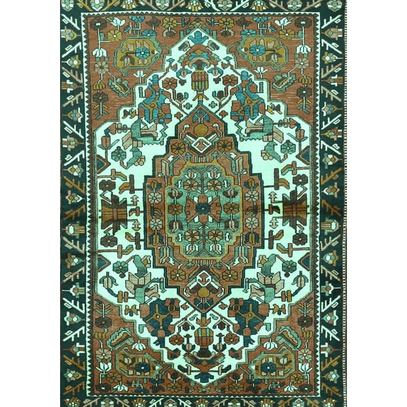 Ahgly Company Machine Washable Indoor Rectangle Persian Turquoise Blue Traditional Area Rugs, 5' x 7'