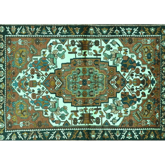 Ahgly Company Indoor Rectangle Persian Turquoise Blue Traditional Area Rugs, 5' x 7'