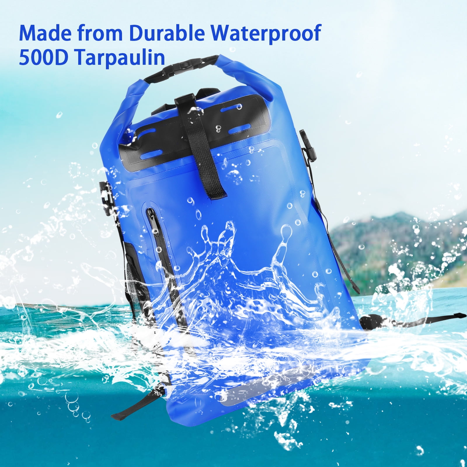 Wholefire 30L Dry Bag Waterproof Floating Backpack Heavy Duty Roll Top Dry Backpack In Blue for Kayaking, Camping, Hiking, Surfing