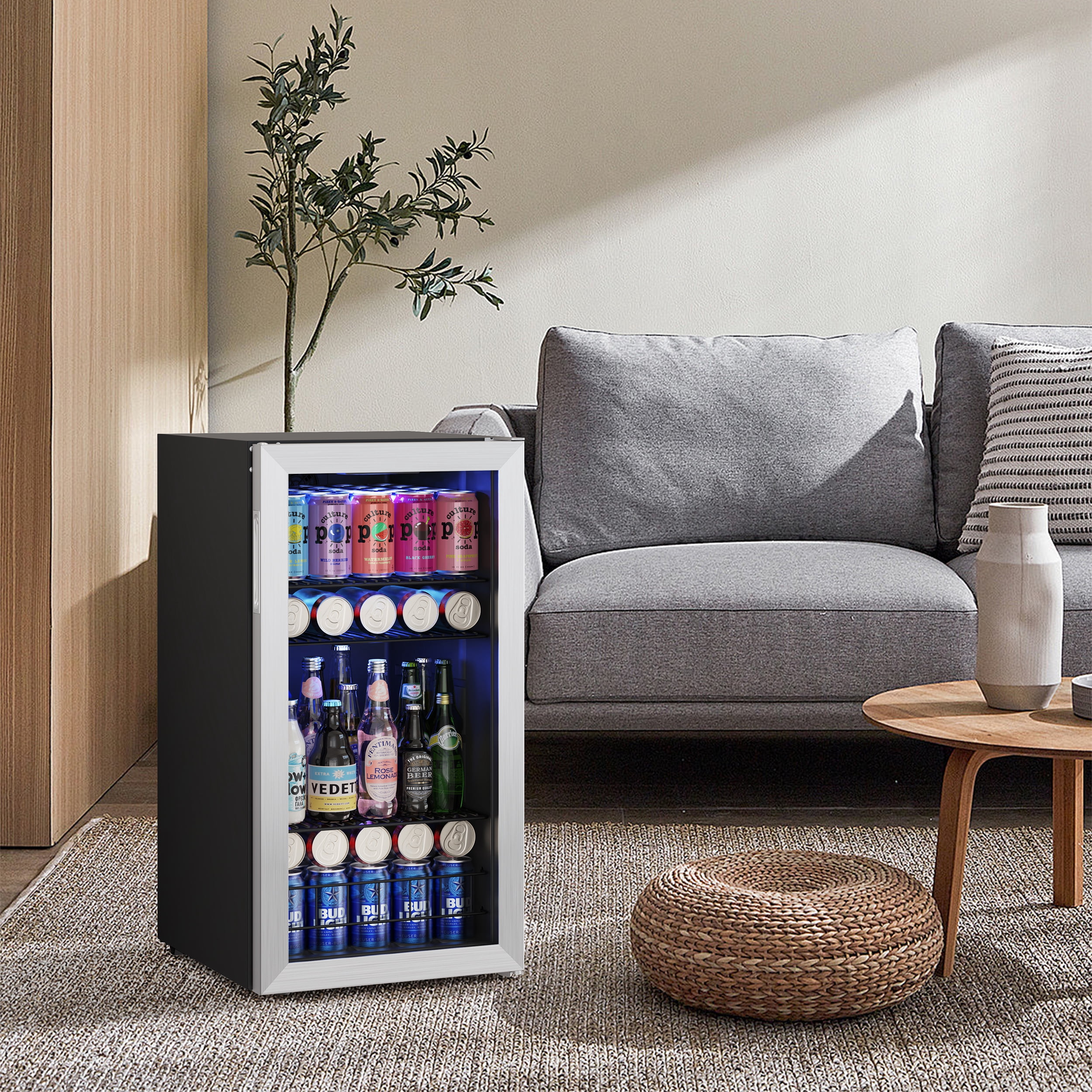 Yeego Beverage Cooler, Freestanding Beverage Refrigerator with Glass Door, 190-242 Can, 2Pack