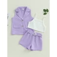thumbnail image 2 of Coduop Girls 3Pcs Outfit Set Sleeveless Button Down Blazer and Tank Top Belted Shorts Set Kids Suit, 2 of 8