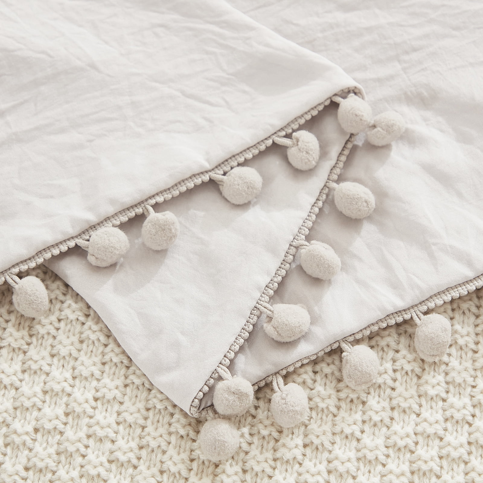 Move Over Beige Grey Body Pillowcase 20x54" Pom Poms Fringe Pattern Linen Grey Long Body Pillow Cover Washed Microfiber