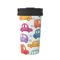 Gaeub Doodle Cars Print Travel Mug, Insulated Coffee Mug with Leakproof Lid, Travel Coffee Mug,Vacuum Stainless Steel Double Walled Reusable Coffee Cup