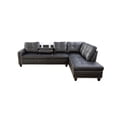 thumbnail image 2 of Hommoo Faux Leather Living Room Furniture Set, Modern Nailhead Trim L-Shaped Sectional Couch and Sofa Set with Cup Holder, Right Side, Black, 2 of 9