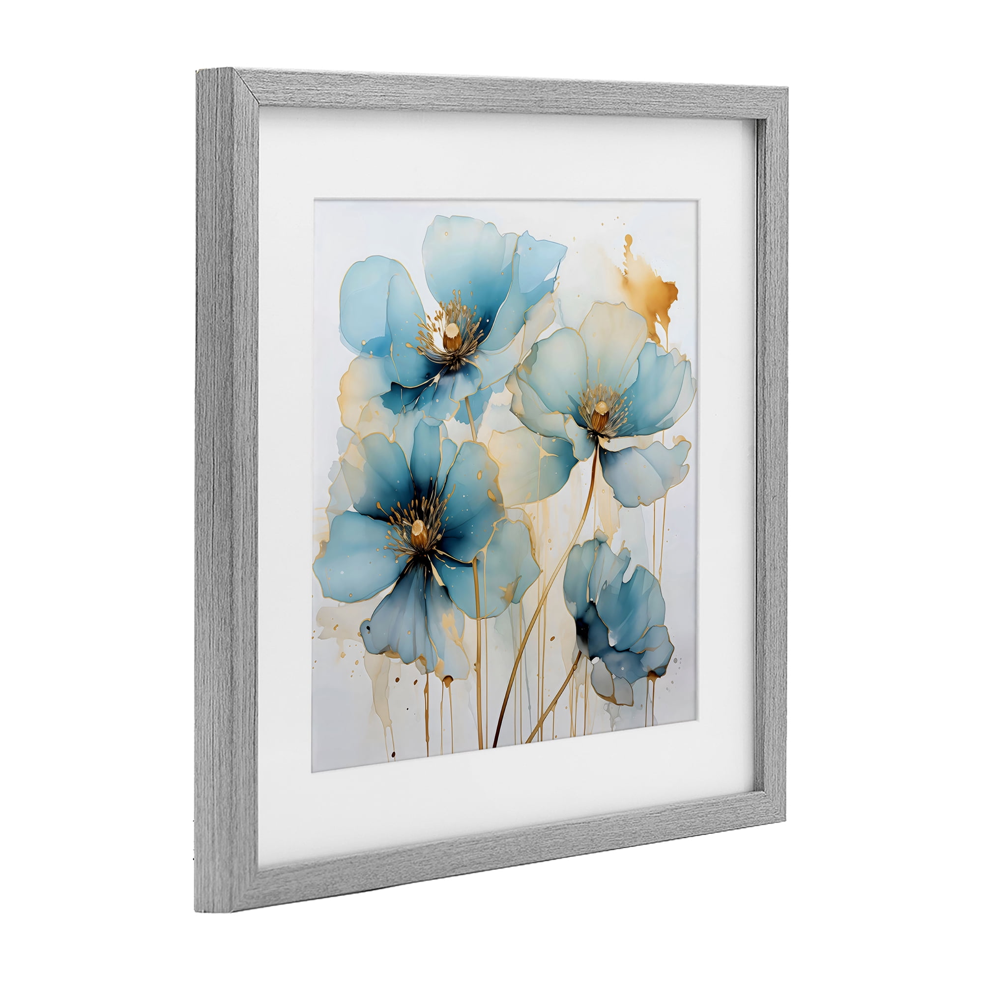 Stupell Industries Sapphire and Gold Florals Gray Framed Print Under Glass, design by Creative Studio