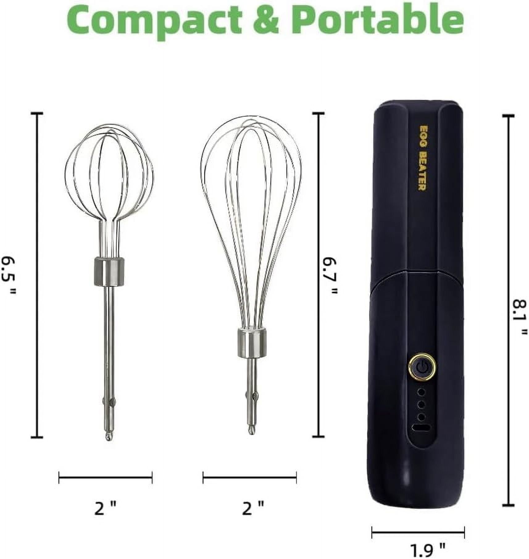 ABCISI Cordless Hand Mixer, Foldable Design Handheld Electric Whisk with 3 Speed Modes, Rechargeable Egg Beater with 2 Detachable Stir Whisks for Eggs/Milkshake Cream/Butter/Baby Food (Black)