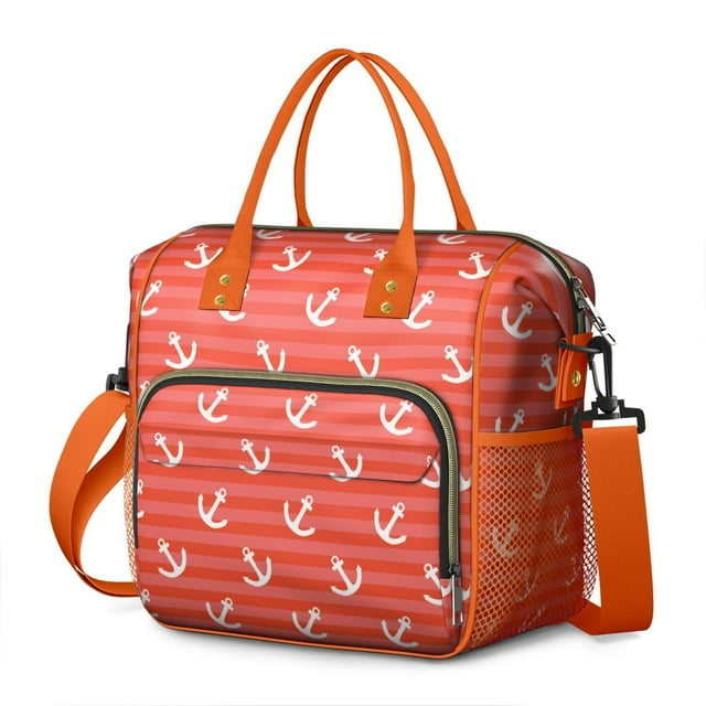 Summer Nautical Sailing Lunch Bag, Large Insulated Leakproof Cooler Tote with Compass, Tide, and Beacon Patterns for Work or Beach