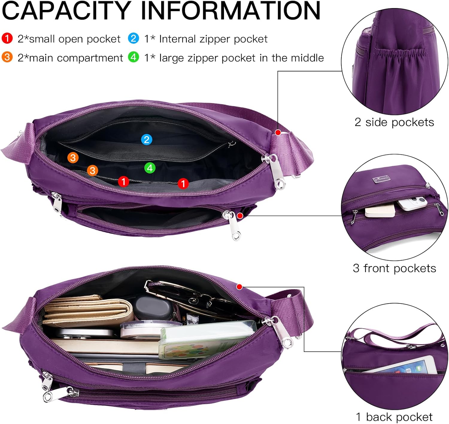 Crossbody Shoulder Bag for Women Handbag Purse, Large Nylon Tote with Adjustable Strap