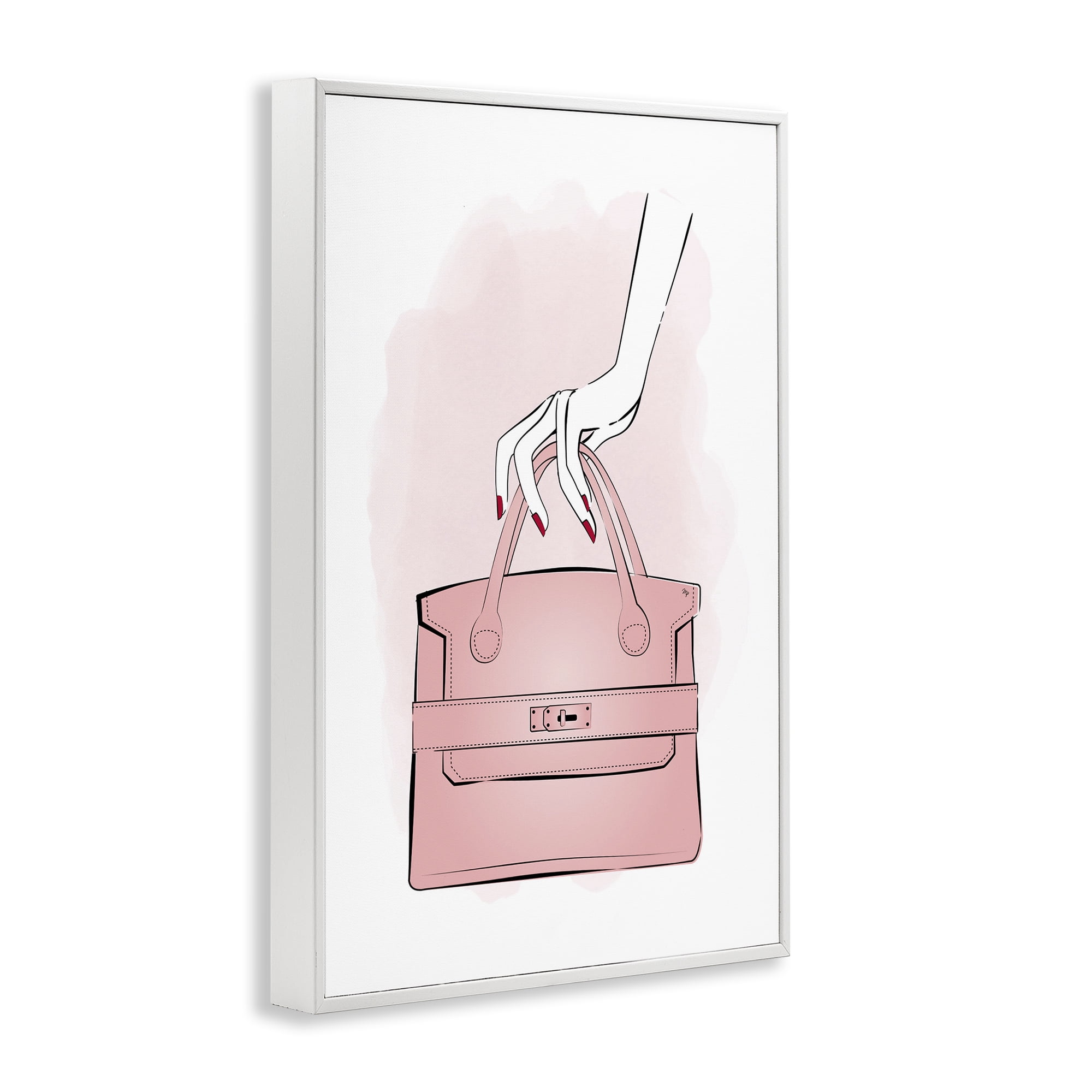 Stupell Industries Holding Pink Purse Beauty & Fashion Painting White Framed Art Print Wall Art, 16 x 24